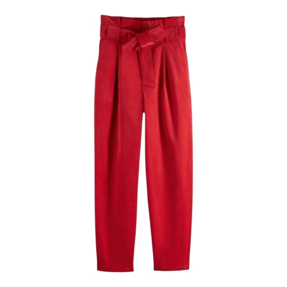 Anthropologie Scotch & Soda Daisy High Rise Straight Leg Paper Bag Red Pants Lg - Picture 1 of 11